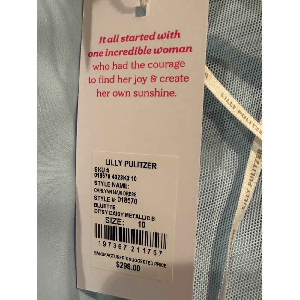 Lilly Pulitzer Carlynn Maxi Dress 10 Blue Metallic Floral Strapless Bow Cocktail - Picture 11 of 16